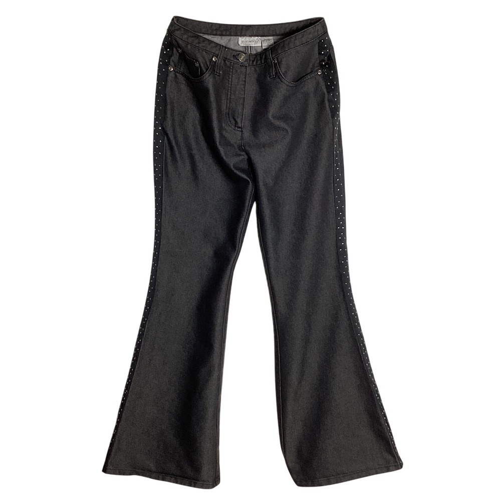 Jeanology Collection Size 6 Black Rhinestone Side Stripe Flare Jeans Y2K